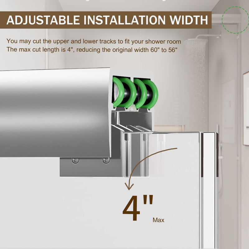 Double Sliding Shower Door, Semi-Frameless Bypass Bathroom Sliding Door With 1/4" (6 Mm) Tempered Glass For Walk-In Shower