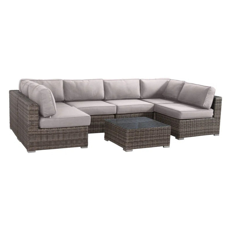 6 Person Wicker Seating Group With Premium Cushions - Gray Mix