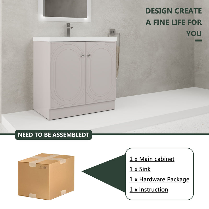 Contemporary Freestanding Bathroom Vanity With Resin Sink & Soft-Close Cabinet Doors
