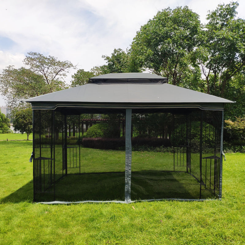 Patio Gazebo Tent With Ventilated Double Roof And Mosquito Net