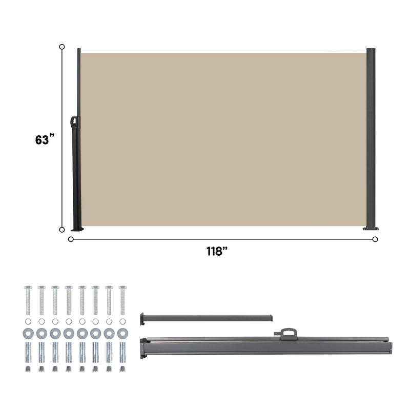 Retractable Side Awning, Waterproof And UV Resistant, Privacy Screen For Patio