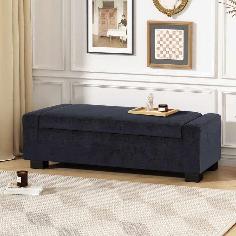 Textured Fabric Ottoman Bench With Hinged Lid