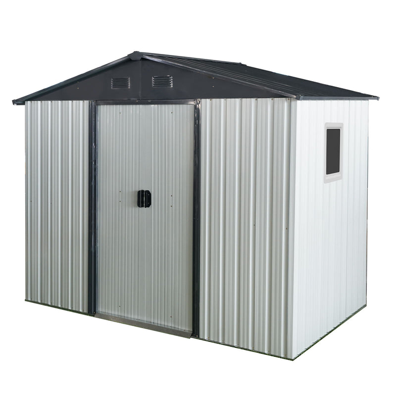 8Ft X 4Ft Outdoor Metal Storage Shed With Window And Metal Foundation For Backyard, Patio, Lawn