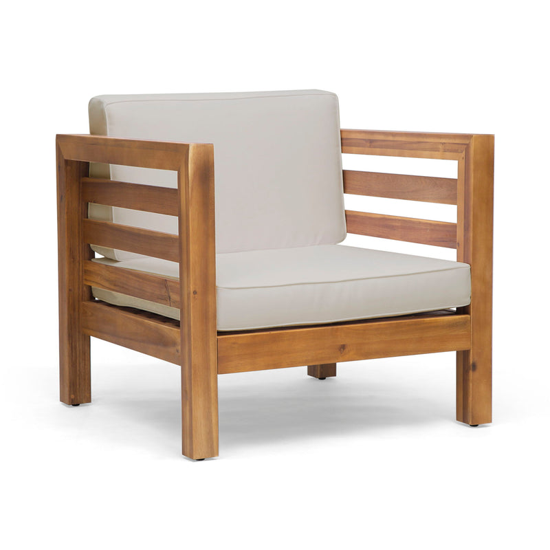 Outdoor Acacia Wood Patio Chair With Fabric Cushion