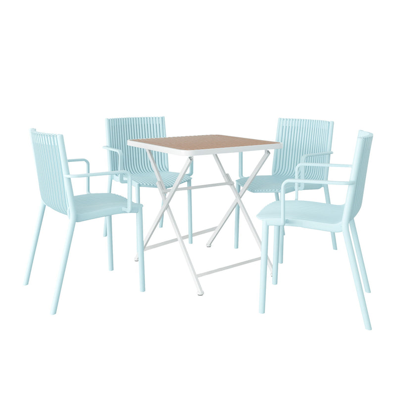 4 Modern Stackable Plastic Armchair Matched With Folding Square Table