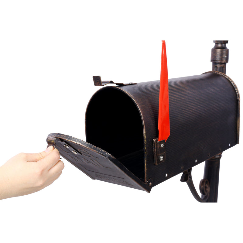 Stratford - Heavy Duty Cast Aluminum Mailbox With Post And Solar Light, Fluted Base, Decorative Modern Mailbox - Brown