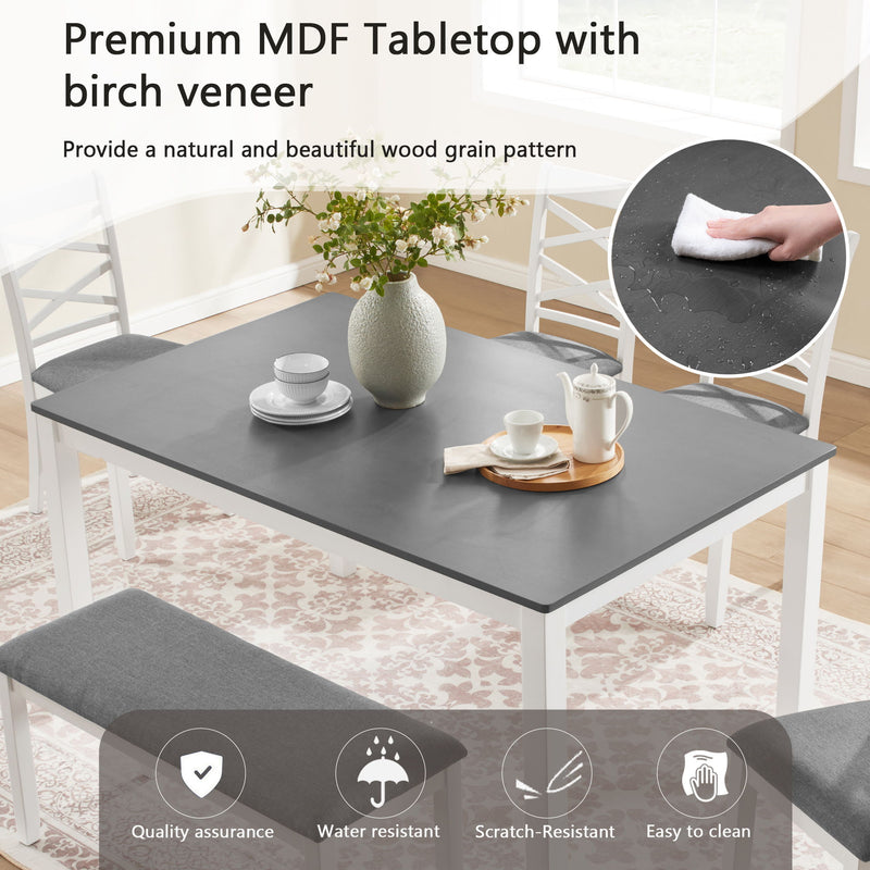 Elegant 6 Piece Dining Table Set With 4 Chairs And Bench