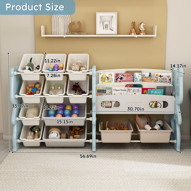 Kids Toy Storage Organizer With 2 Tier Bookshelf, Toy Storage With 12 Bins
