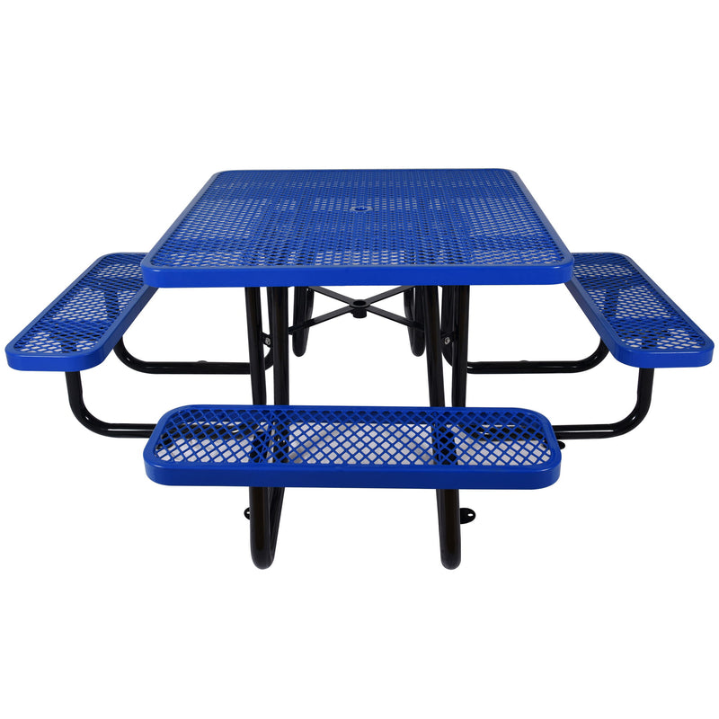Square Outdoor Steel Picnic Table, With Umbrella Pole