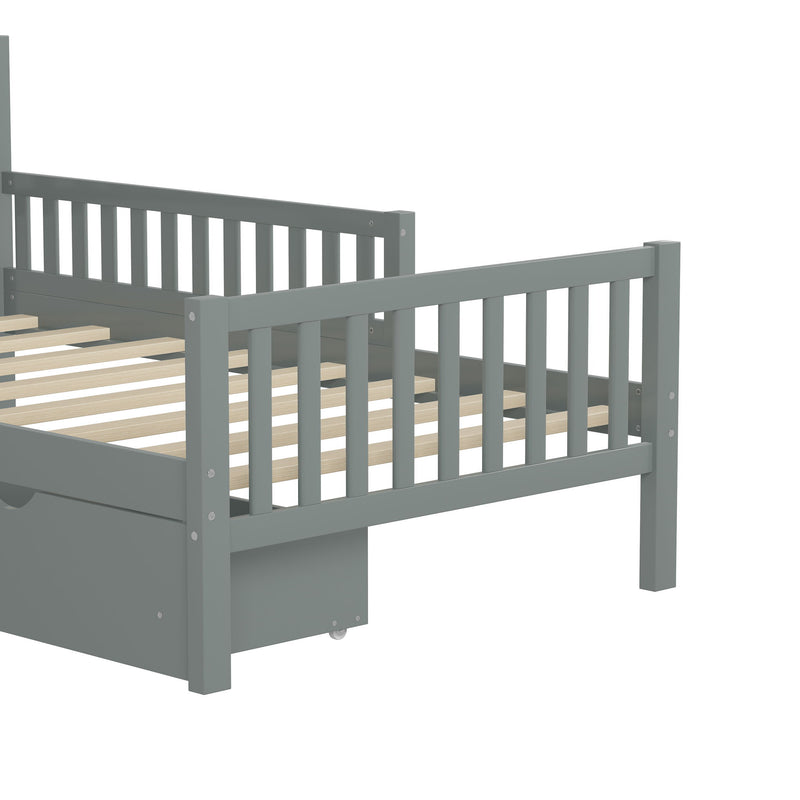 Platform Bed With Guardrails On Both Sides And 2 Storage Drawers