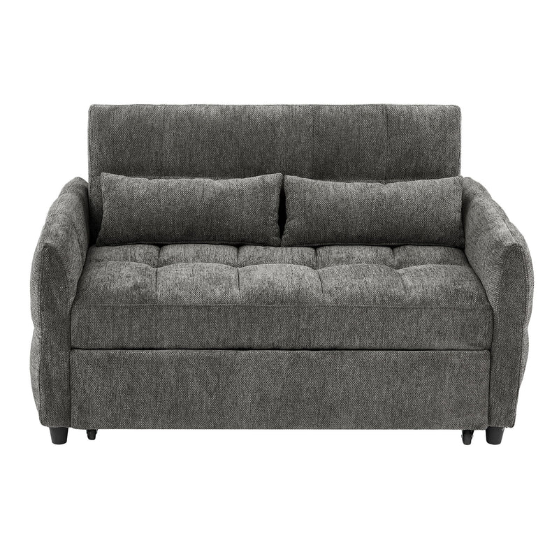 Loveseat Sofa Pull-Out Bed With Adjustable Backrest, 3 USB Ports And 2 Lumbar Pillows For Living Room