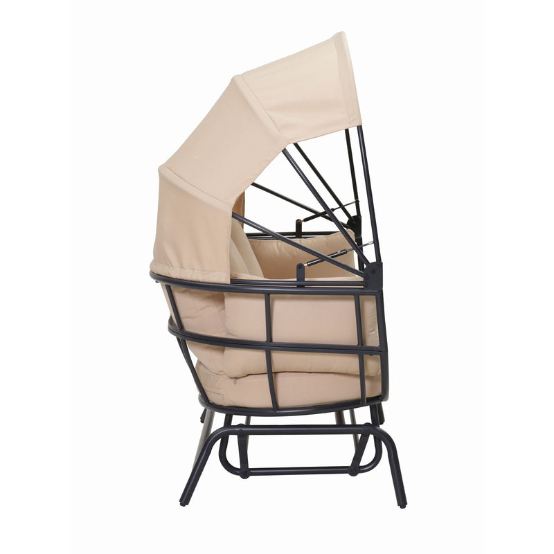 2 Person Egg Shaped Outdoor Swing Chair With Adjustable Canopy - Acacia Wood / Black / Taupe