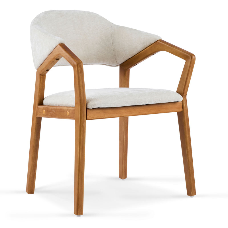 Indoor Upholstered Dining Armchair (Set of 2) - Beige / Teak