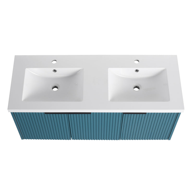 Contemporary Wall Mounted Bathroom Vanity With Resin Double Sink