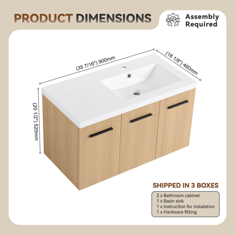 Wall Mounted Floating Bathroom Vanity With Sink, 3 Door Modular Cabinet