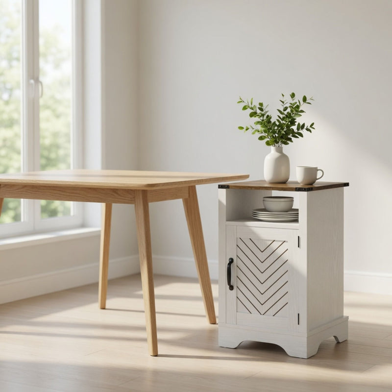 Farmhouse Nightstand With Charging Station & Storage