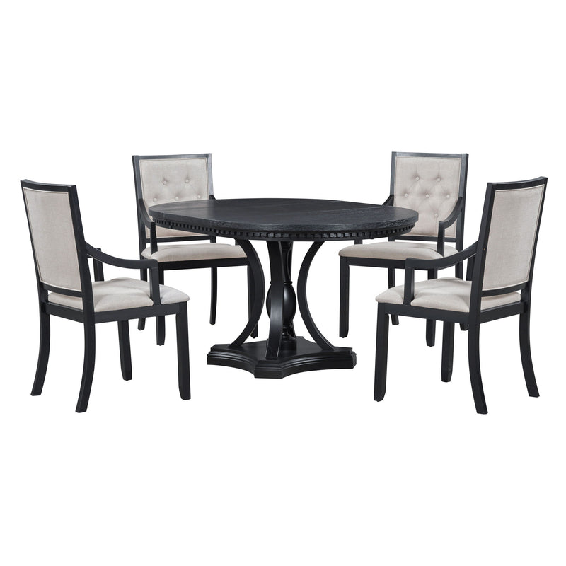 5 Piece Dining Set Extendable Round Table And 4 Chairs - Black / Oak