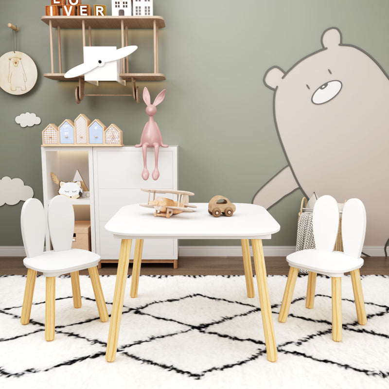 Rabbit Themed Table And 2 Chairs Set - White