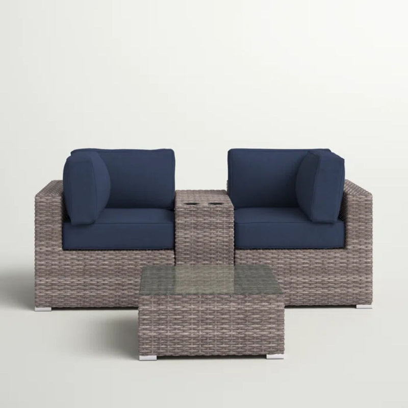 Wicker Seating Group Set With Table And Cushions