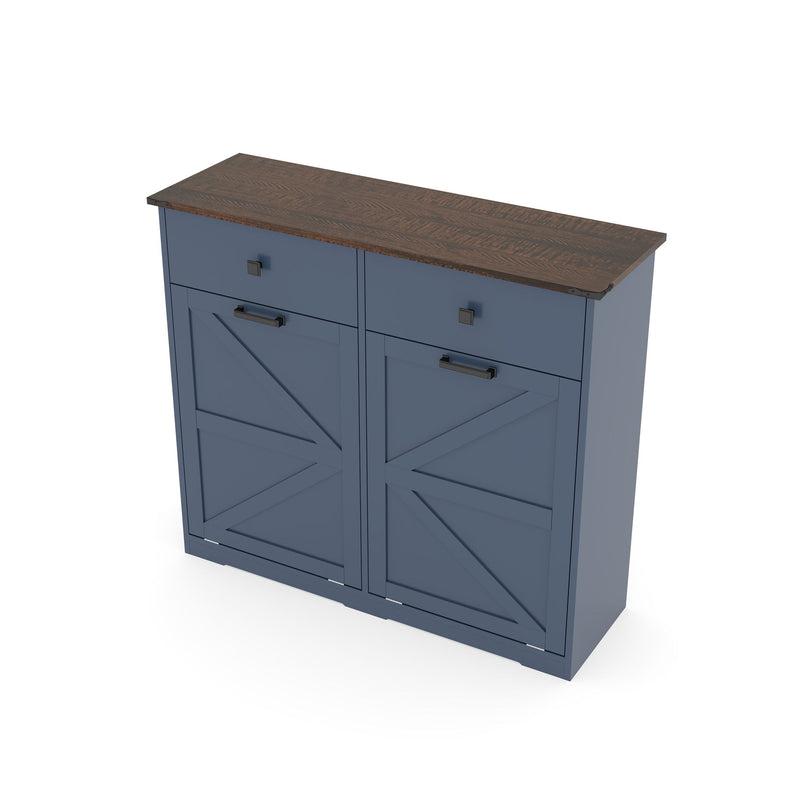 Double Tilt Out Trash Cabinet With Hideaway Drawer And Barn Door Style
