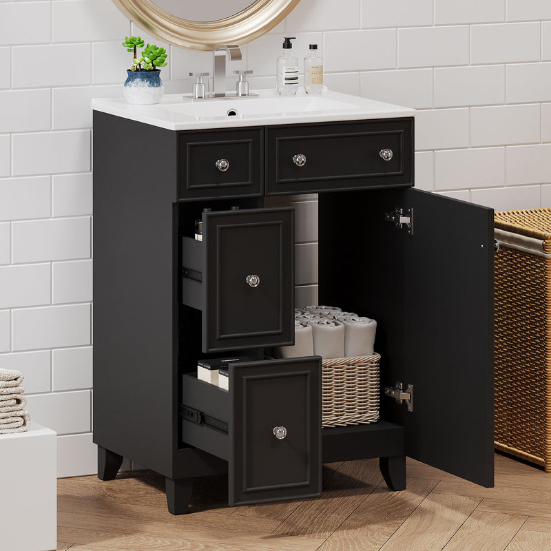 Transitional Style Bathroom Vanity Cabinet With Ceramic Sink