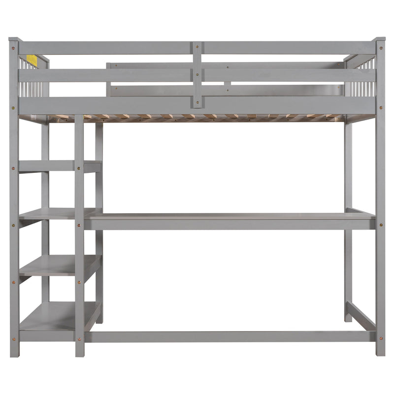 Loft Bed With Storage Shelves And Under Bed Desk