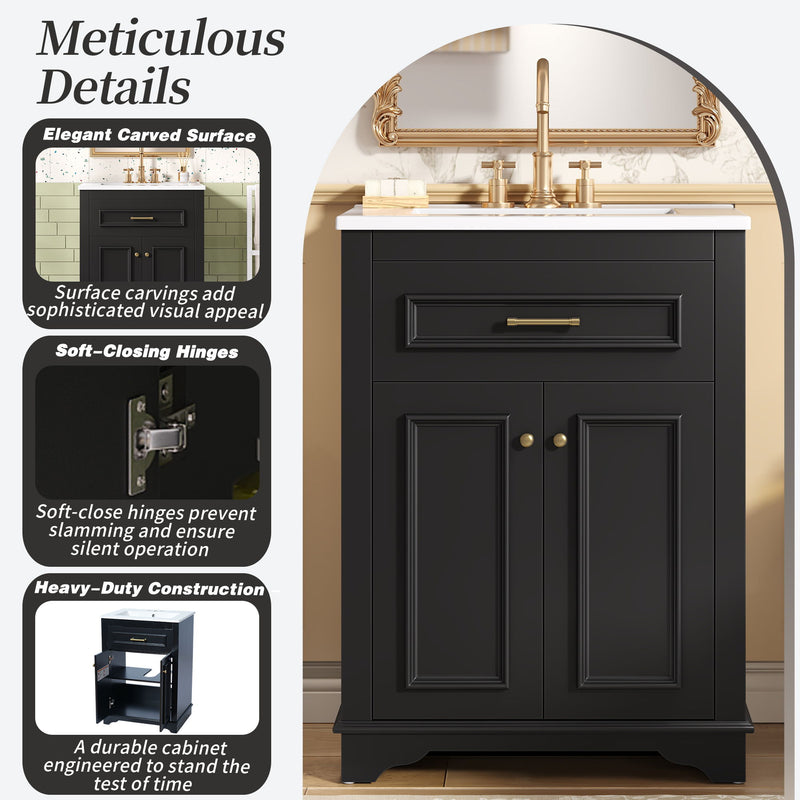 Bathroom Vanity With Integrated Sink, 2 Door Cabinet With Tip Out Drawer, Rectangular Design