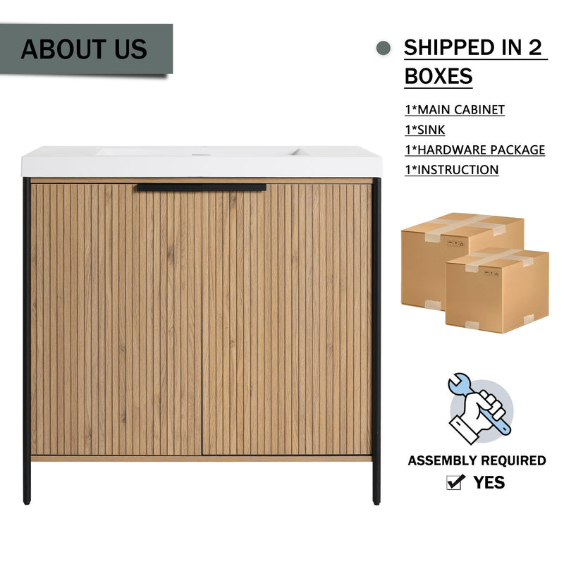 Modern Freestanding Bathroom Vanity With Resin Sink & Soft Close Cabinet Doors