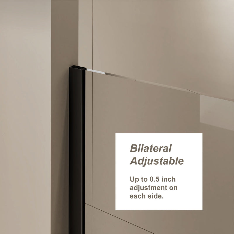 Glass Shower Door, Shower Sliding Door Walk In Shower Screen Dual Usage, 1 / 4" Thick Glass Panel With Stainless Steel Handle, Supporting Bar - Black