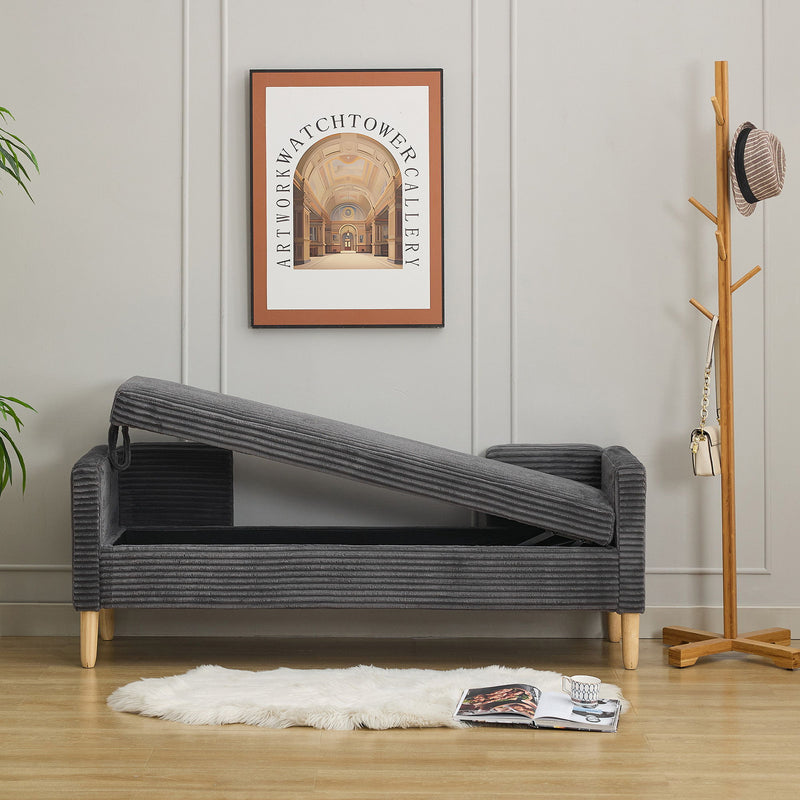 Upholstered Flip Top Storage Bench, Armrests & Backrest For Bedroom - Charcoal