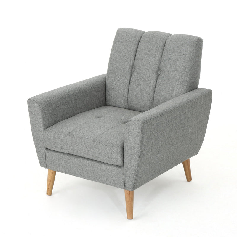 Fabric Channel Stitch Club Chair With Tufted Back - Gray