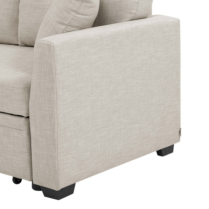 Upholstered Sectional & Pull Out Bed And Chaise Storage - Almond