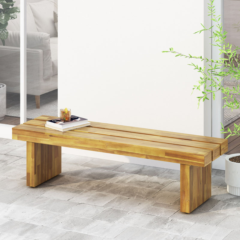 Nahanni - Rustic Acacia Wood Bench With Slat Design - Natural