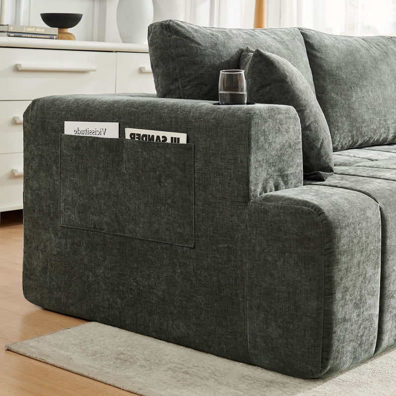 L - Shaped Sectional Sofa With Cup Holders & Side Pockets