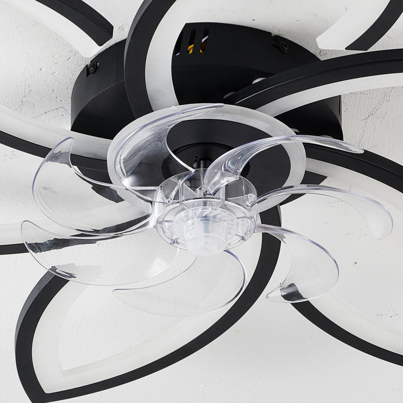 30" Flower 6 Speed Ceiling Fan With Remote Controlled LED Lights, Low Profile Flush Mount Fan