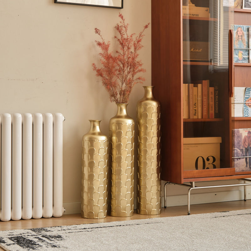 Floor Metal Vases Decorated White Metal Vases (Set of 3) Gorgeous Home Decoration Large Glazed Metal Vases - Golden