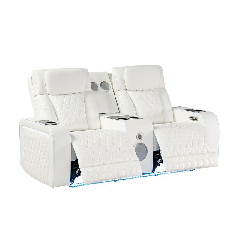 Electra - Power Reclining Loveseat With Power Headrests, Console, Speakers, Massage, LED Lighting And USB Control