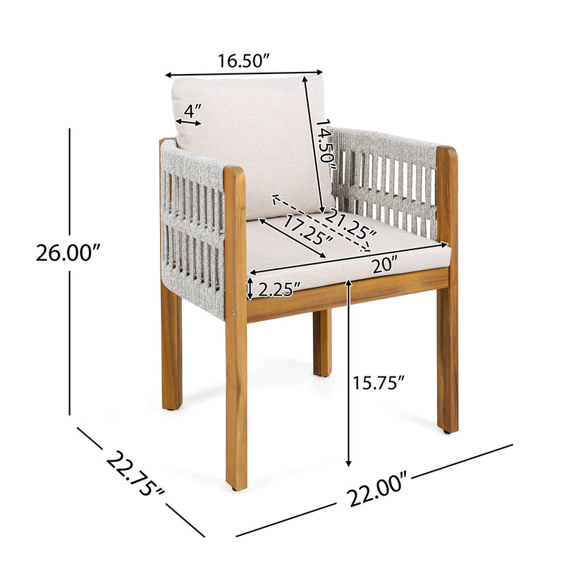 Outdoor Dining Chairs With Mix Rope Handles (Set of 2)