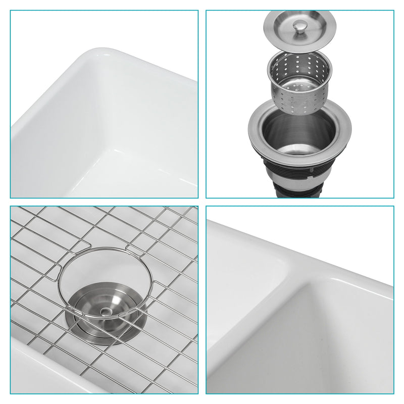 Sink 33" Double Bowl Apron Front Kitchen Sink 50 / 50 - White