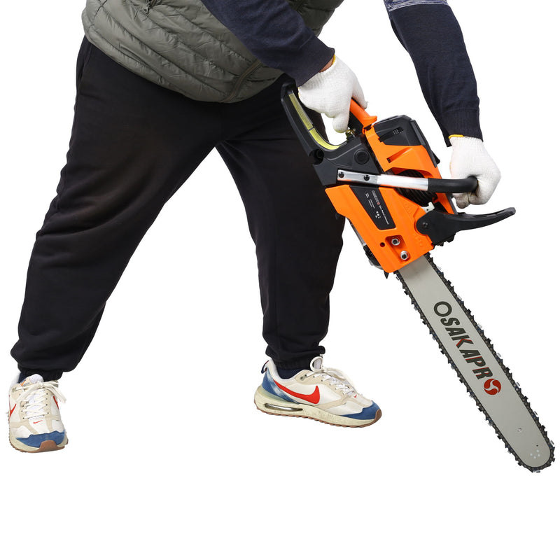 62Cc Gas Powered Chainsaw 22" 2 Cycle Petrol Handheld Chain Saw Epa Compliant For Wood Cutting Aluminium - Orange