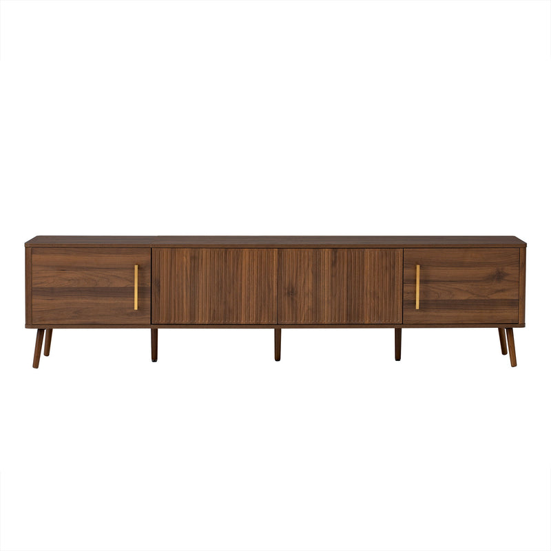 TV Stand For TVs Up To 85" With Fluted Door, Cable Management, Soft-Closing Hinges - Walnut