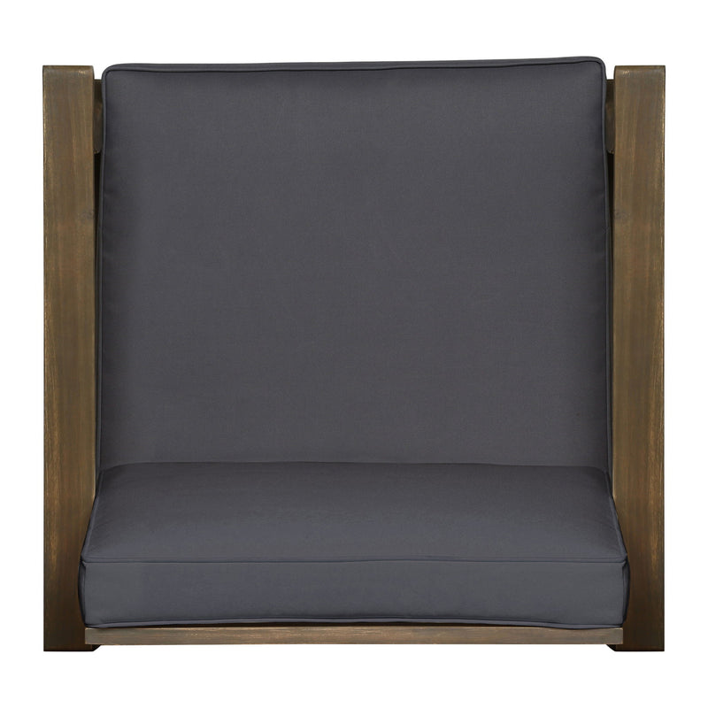 Enchanting Outdoor Club Chair With Slat Panel Design And Water Resistant Cushion - Dark Gray