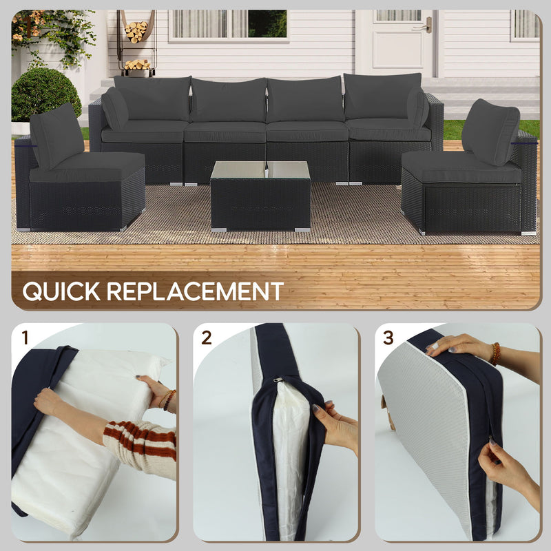Cushion Covers For 7 Piece Wicker Sectional Sofa, 14 Pack Seat And Back Slipcovers With Zipper