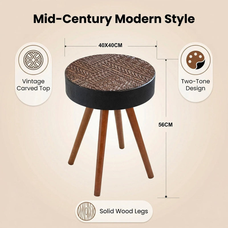 Round Coffee Table With Carved Top For Living Room