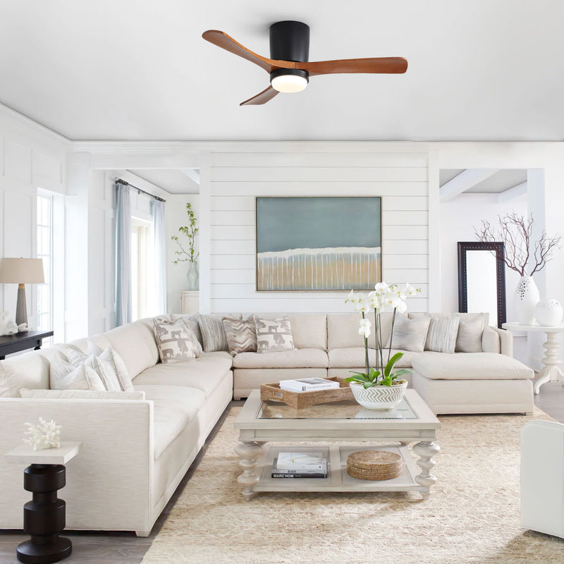 Ceiling Fan With Light, Dimmable 3 Color LED, 1 / 4 / 8H Timer, Silent For Bedroom - Matte Black