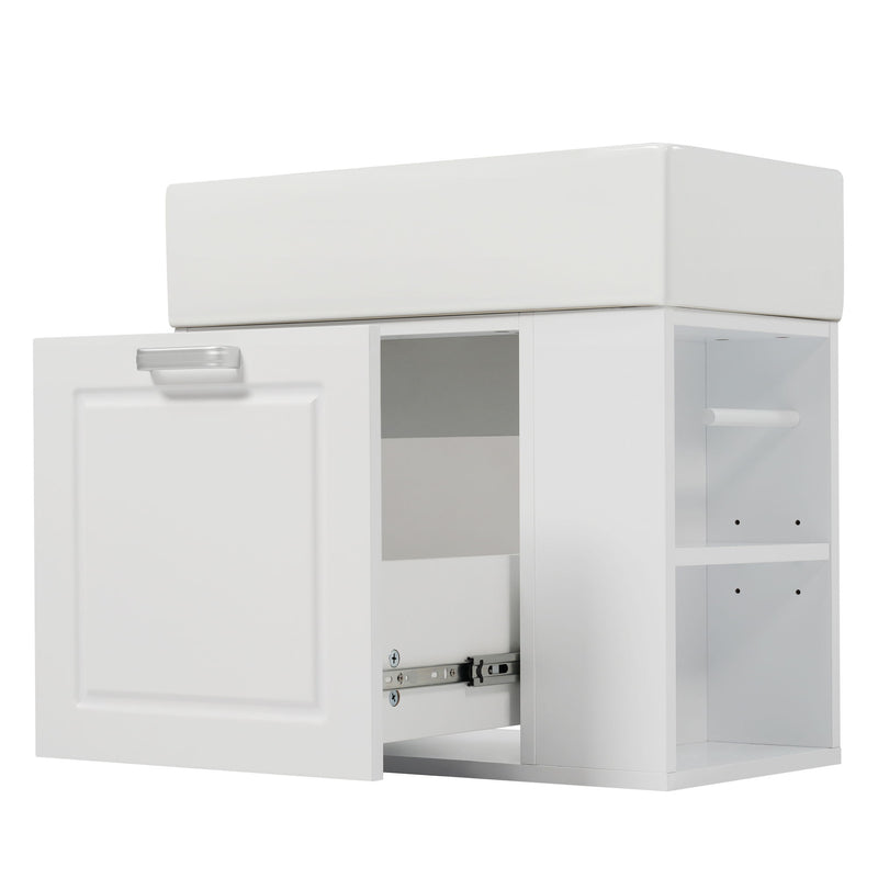 Modern Wall Mounted Bathroom Vanity With Sink, Soft Close Drawer, Adjustable Shelf, Toilet Paper Holder