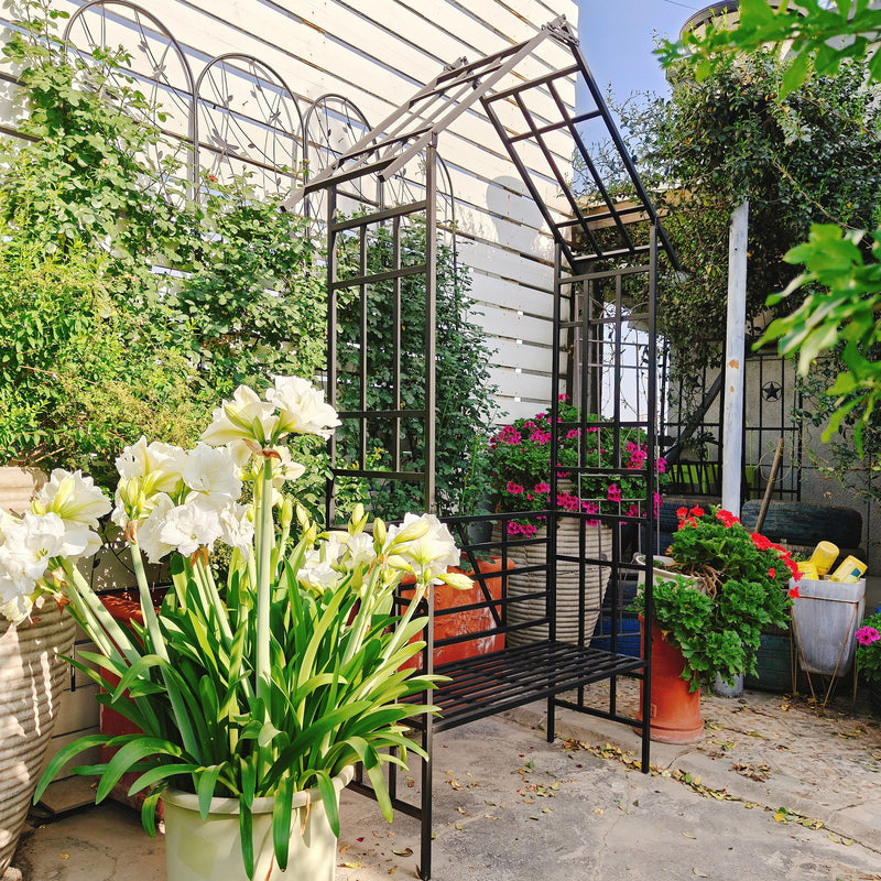 Garden Arch With Bench Turned Into Flower Stand Climbing Plants Support Outdoor - Black