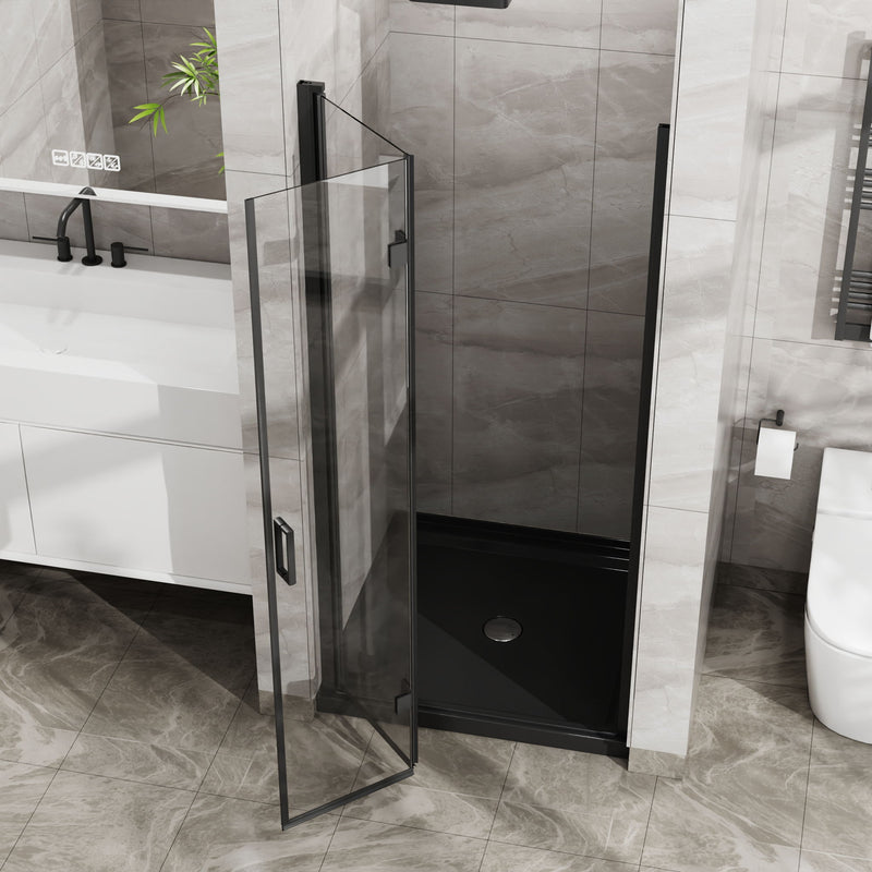 Bifold Frameless Glass Shower Door With Pivot Swing Panel, Tempered Clear Glass