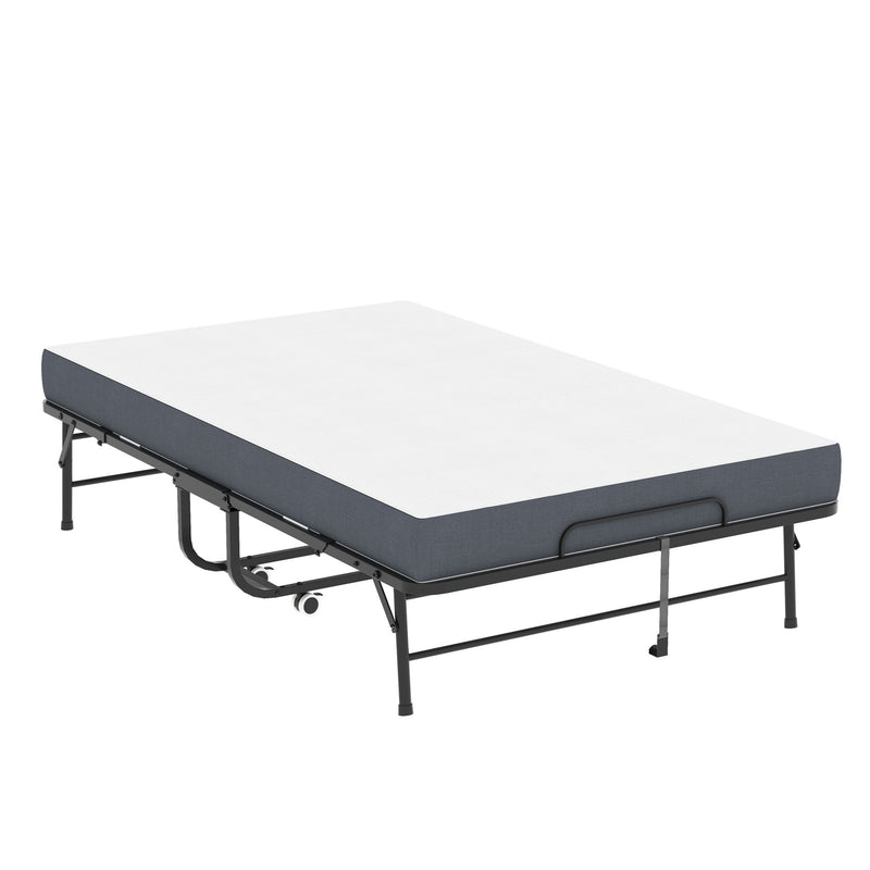 Twin Wide Folding Bed For Tall People, Extra Long & Wide Rollaway With Memory Foam, Heavy-Duty Capacity Guest, Spacious Portable Cot - Black