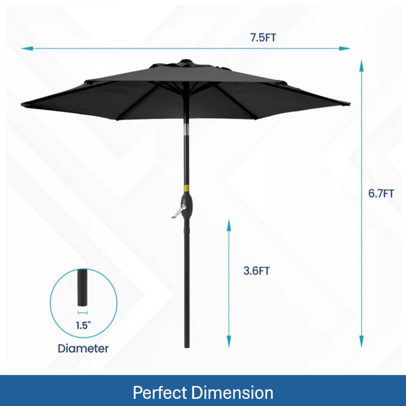 Umbrella With Crank Lift & Tilt, UV-Resistant Canopy For Patio